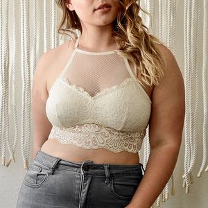 Victorian High Neck Mesh PlusSize Bralette Top
